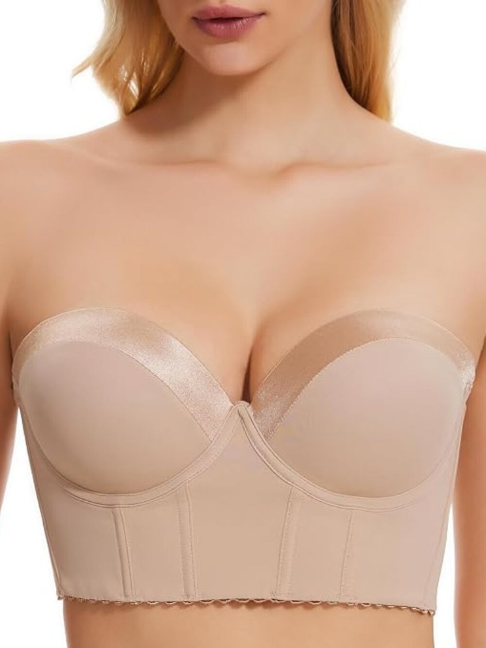 NWT Women Anti-Slip Strapless Bra Longline Padded Push Up Bra 38C